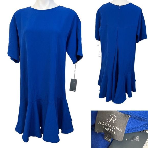 Adrianna Papell Dresses & Skirts - Adrianna Papell dress size L china blue crepe stretch drop waist shift dress